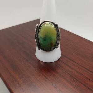 Native Old Pawn Green Jasper and Sterling Silver 3-Band ring Sz 9.25
